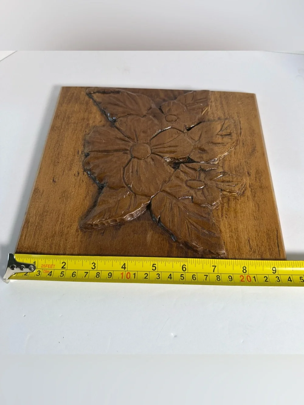VTG 70s RARE Artisan Signed Folk Art Wood Carving Flower Plaque Upstate NY